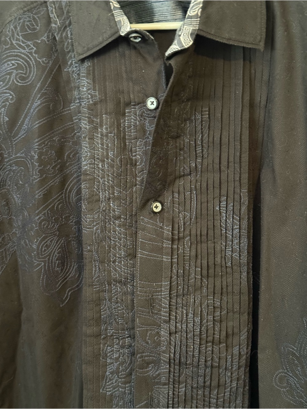 Robert Graham FICINO Black Embroidered Dress Shirt XL Flip Cuff - Picture 10 of 11